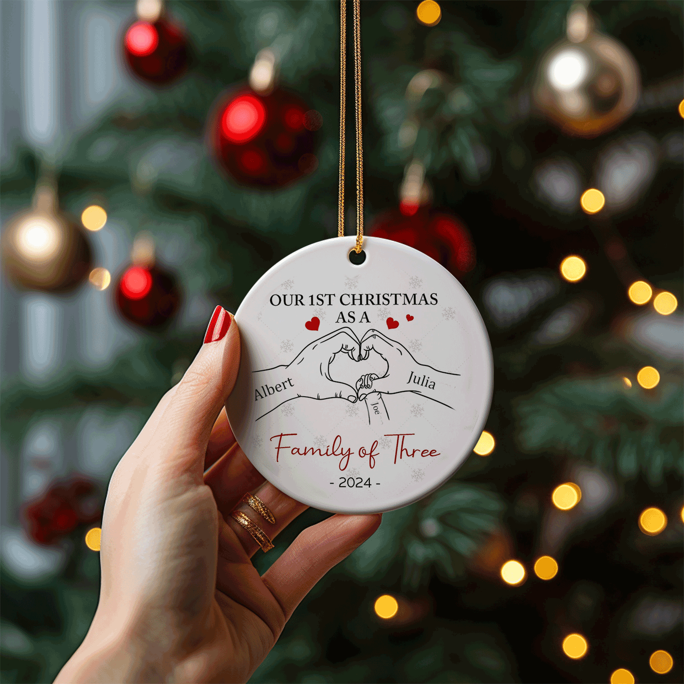 Family of Three - First Christmas | New Family Keepsake | Ceramic Ornament